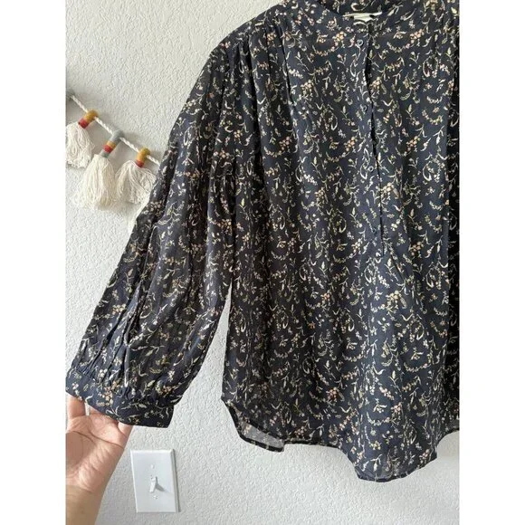 H&M 100% Cotton Floral Poplin Button Front Oversized Top Fairy Coquette Boho L - Picture 6 of 9